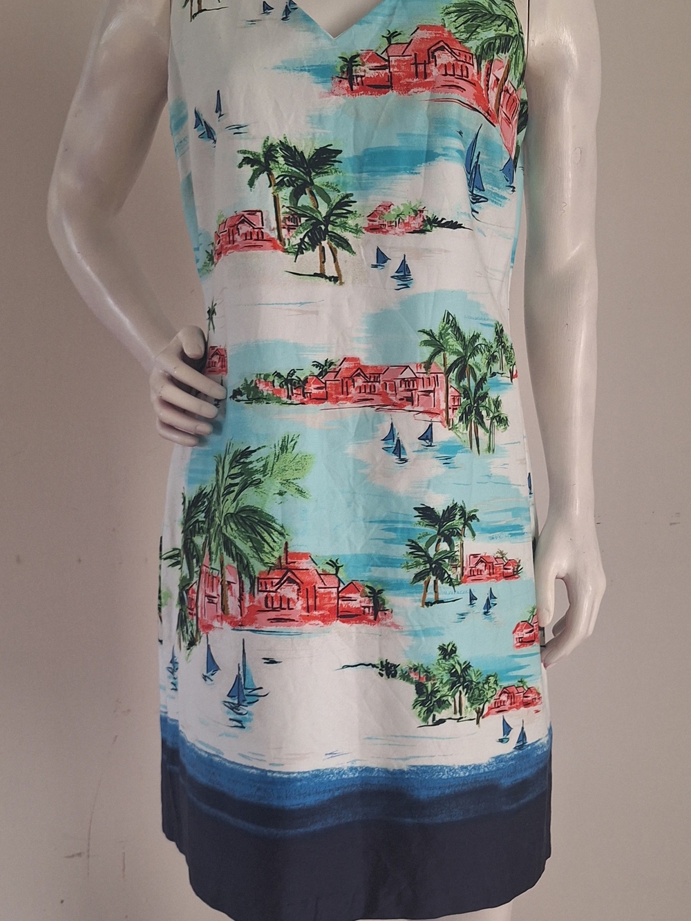 Designer Leslie Fay White Summe Tropical Print Quality Textiles Mini Dress Sz L